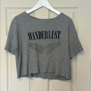 Gray Boxy Crop Tee with Wanderlust Print